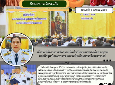 เข้าร่วมพิธีถวายราชสักการะเนื่องในวันพระบาทสมเด็จพระพุทธยอดฟ้าจุฬาโลกมหาราช และวันที่ระลึกมหาจักรีบรมราชวงศ์ ... พารามิเตอร์รูปภาพ 6
